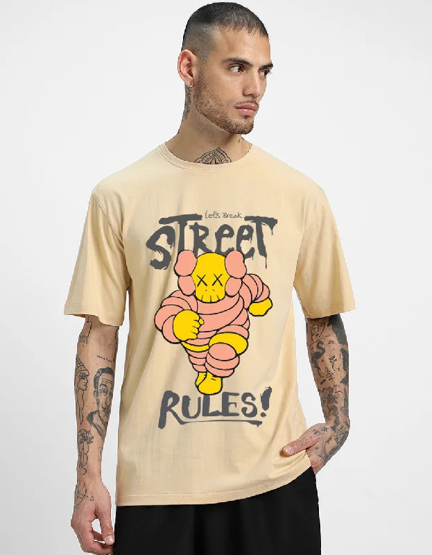 Midnight Madness Street Rules Black Oversized Front Graphic Printed Tshirt