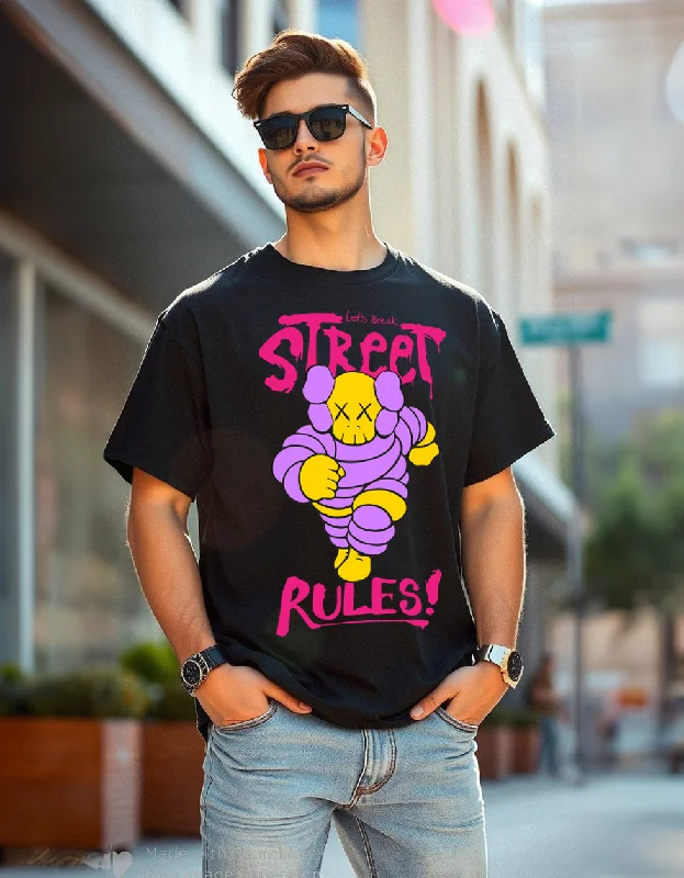 Blowout Deals Street Rules Black Oversized Front Graphic Printed Tshirt