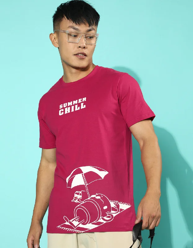 Crazy Savings Summer Chill Viva Magenta Regular Front Graphic Printed Tshirt