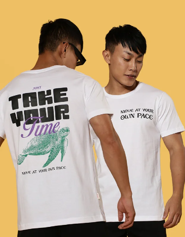 Weekend Extravaganza: Shop Now Take Your Time White Back Graphic Regular Printed Tshirt