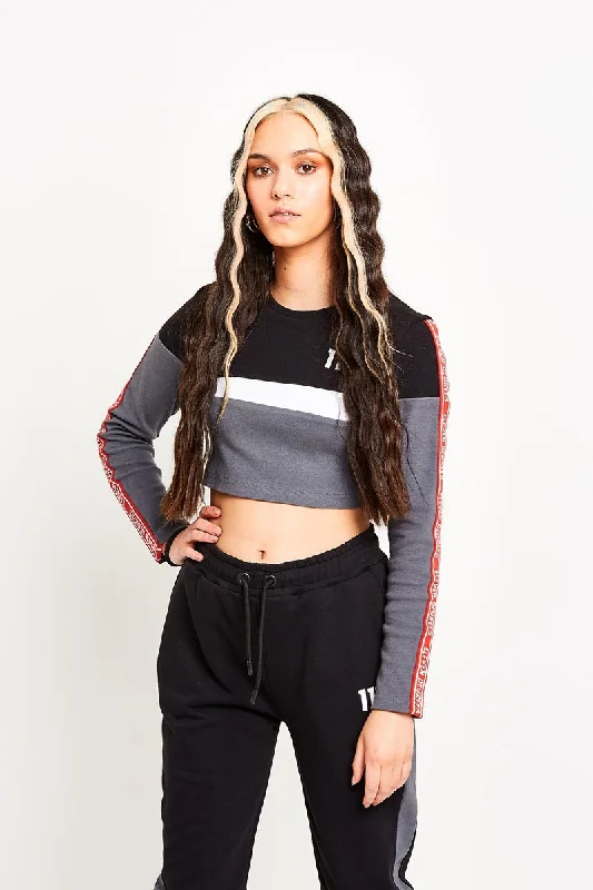 Special Discount Taped Cut And Sew Cropped Long Sleeve T-Shirt - Steel / Black