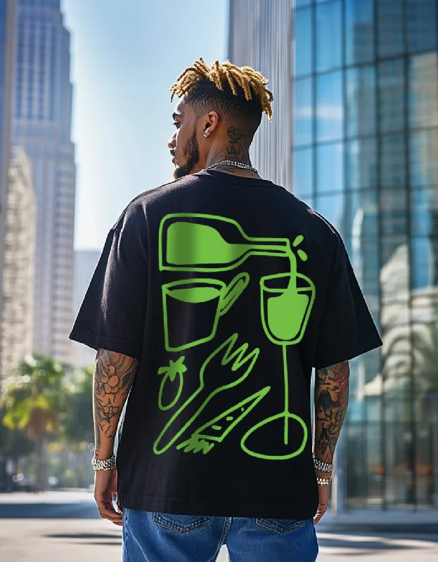 Super Sale TASTE OF MAGIC Black Back Oversized Graphic Printed Tshirt