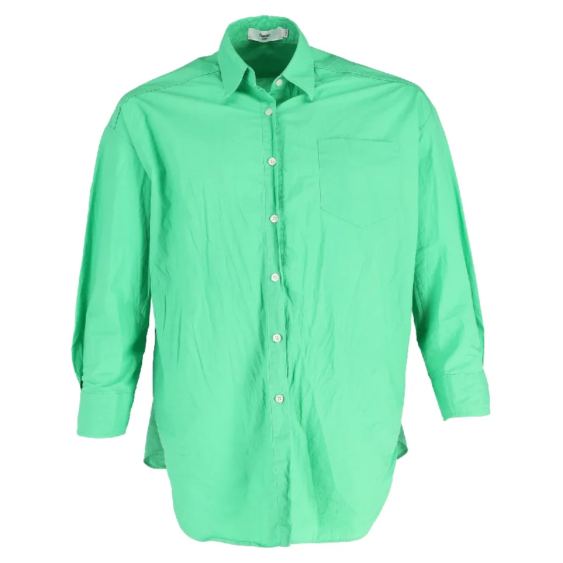 Price Smash The Frankie Shop Button-Down Shirt in Bright Green Cotton