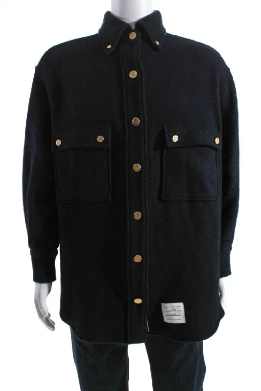 Limited Quantity Thom Browne Mens Long Sleeves Crew Neck Button Down Shirt Black