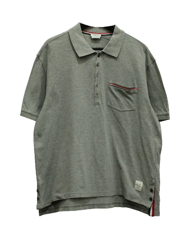 Closeout Thom Browne Pocket Trim Pique Polo in Grey Cotton