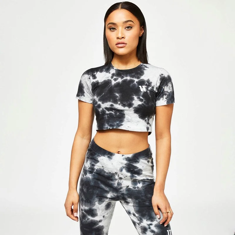 Shop and Save Tie Dye Cropped Slim Fit Short Sleeve T-Shirt - White / Black