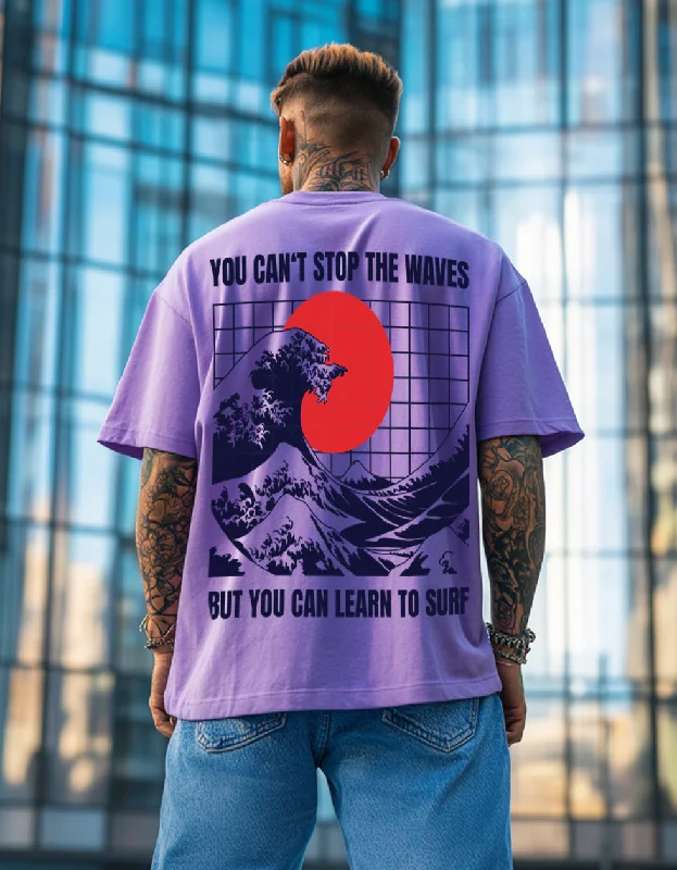 Savings Bonanza WAVES Lilac Oversized Back Graphic Printed Tshirt