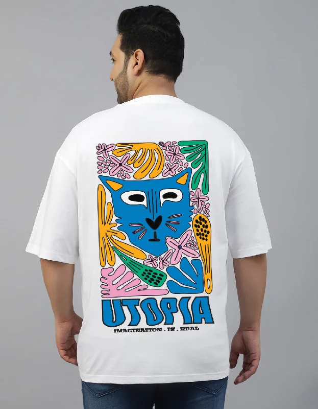 Now or Never Utopia White Oversized Back Graphic Plus Size Printed Tshirt