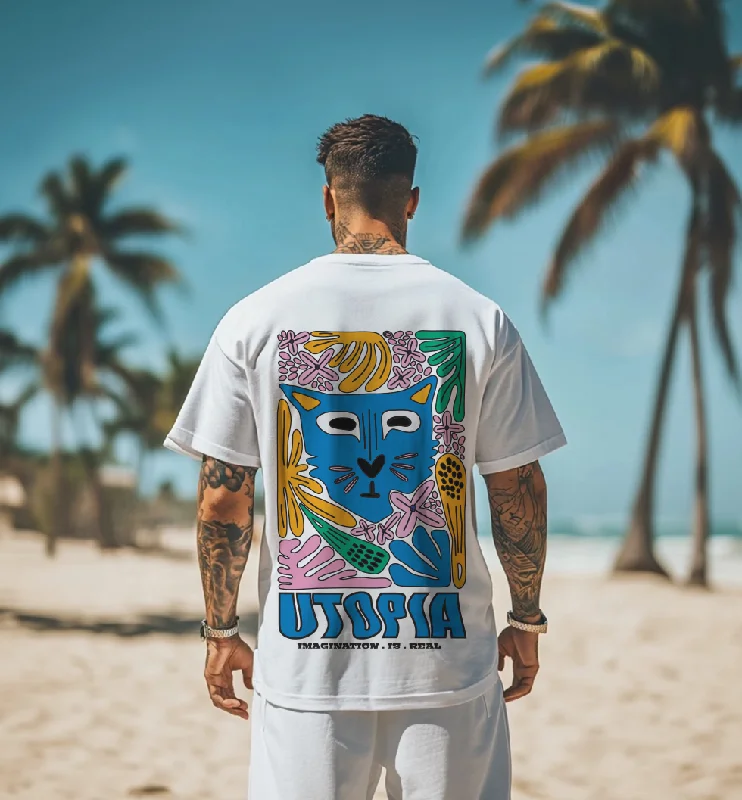 Huge Discounts UTOPIA White Oversized Graphic Back Printed Tshirt