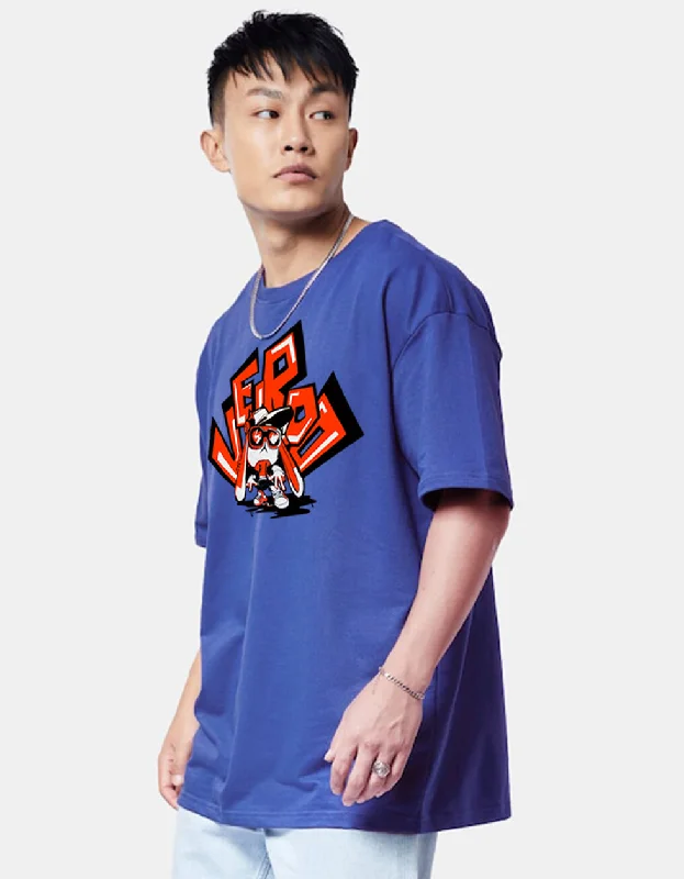 YEAR-End Clearance VEIRDO Blue Oversized Puff Printed Tshirt