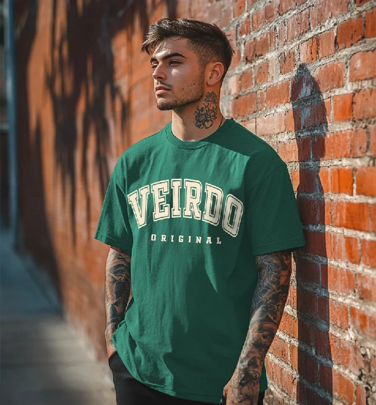 Exclusive Online Offer Veirdo Original Green Oversized Typography Brand Printed Tshirt