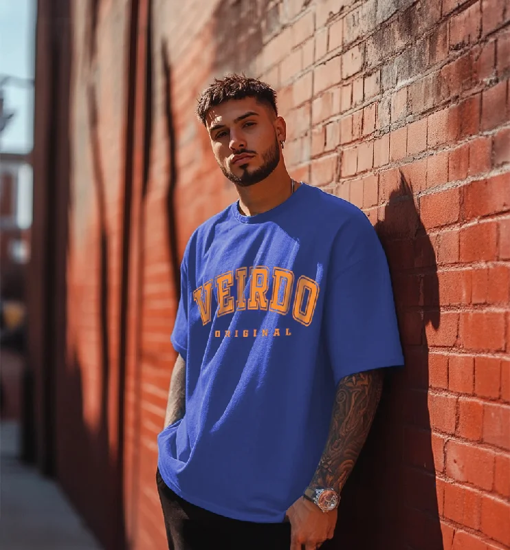 Exclusive Savings Veirdo Original Royal Blue Oversized Typography Brand Printed Tshirt