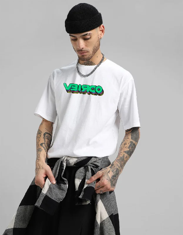 Price Reduction VEIRDO Printed White Men's Front Typographic Printed Tshirt