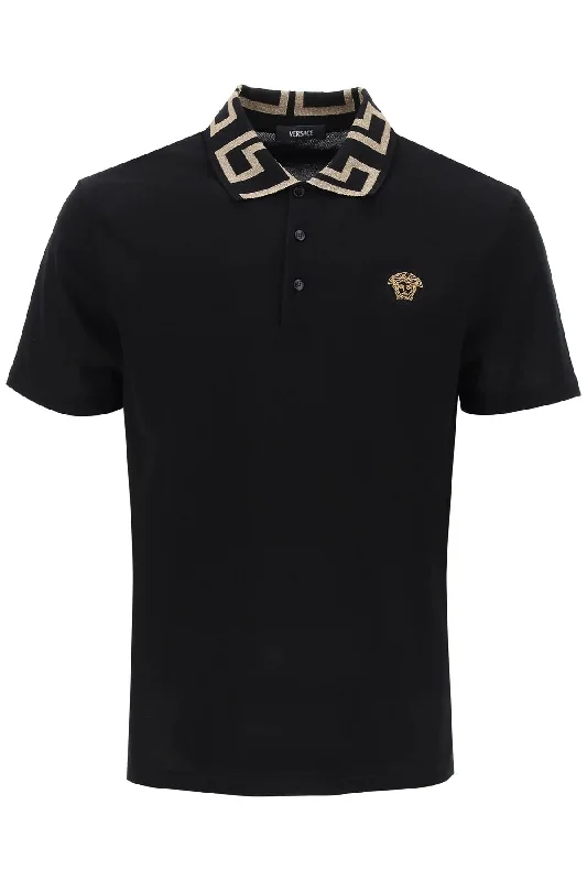 Versace Men's Taylor Fit Polo Shirt With Greca Collar