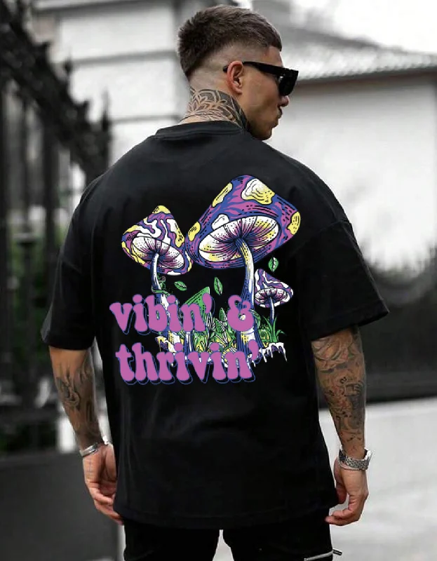 Midnight Sale Vibin' & Thrivn' Black Oversized Back Back Graphic Printed Tshirt