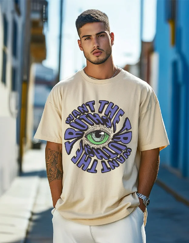 Reduced Prices Truth Beige Oversized Chest Graphic Printed Tshirt