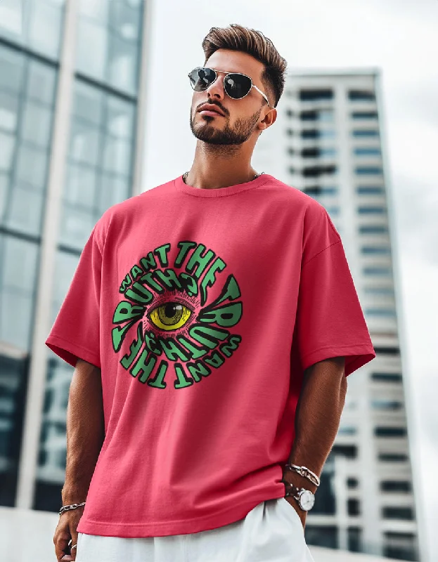 Grand Opening Sale Want The Truth?Magenta Oversized Chest Graphic Printed Tshirt