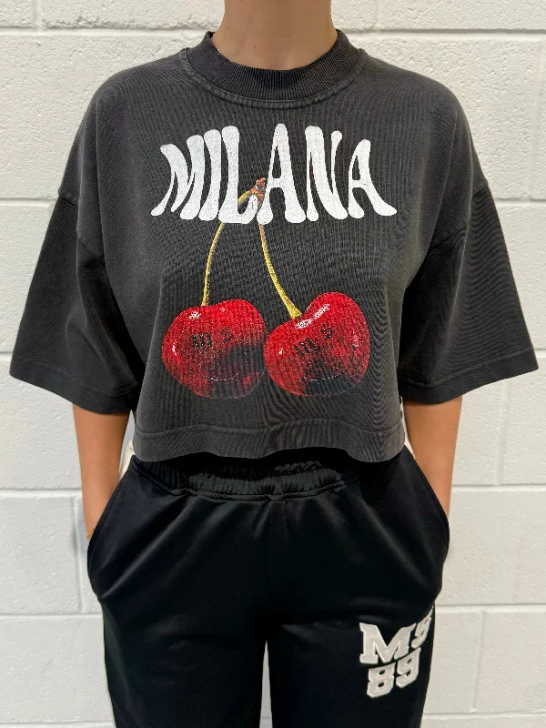 Washed Black Cherry Cropped Heavyweight T-shirt.