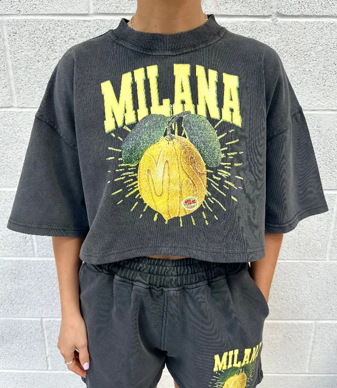 Washed Black Lemon Cropped Heavyweight T-shirt.