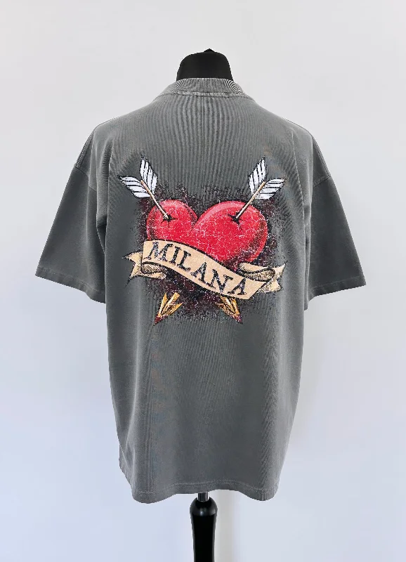 Washed Charcoal Heart Script Heavyweight T-shirt.