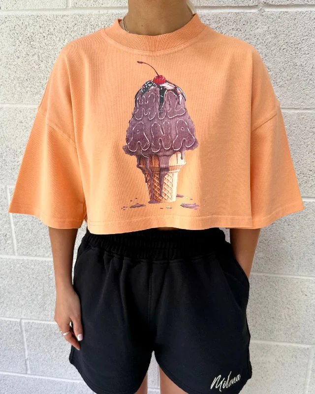 Washed Orange Ice Cream Cropped Heavyweight T-shirt.