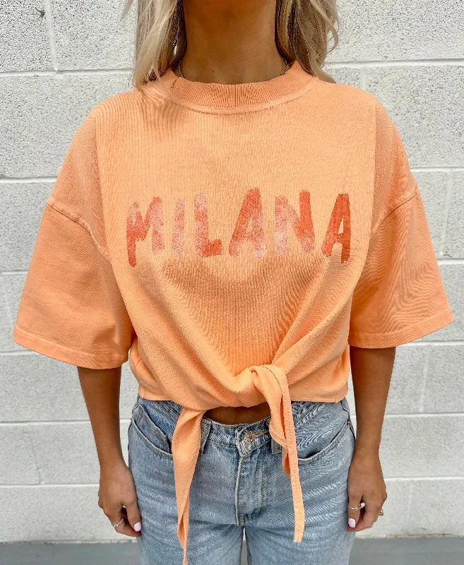 Washed Orange Tie Cropped Heavyweight T-shirts.