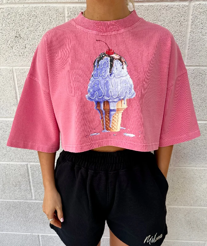 Washed Pink Ice Cream Cropped Heavyweight T-shirt.