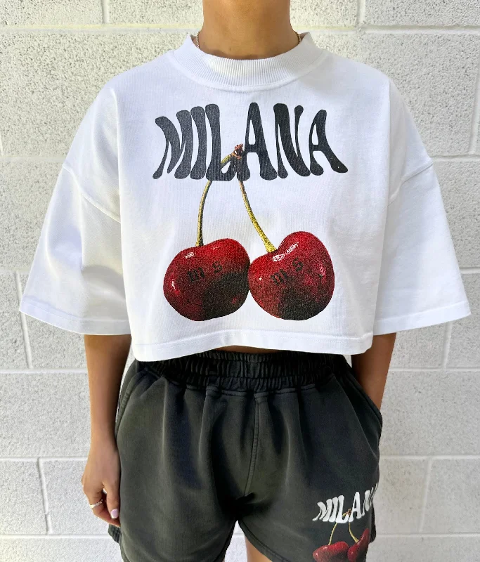 White Cherry Cropped Heavyweight T-shirt.