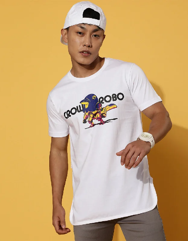 Weekend Deals to Make You Happy Crow Robo White High Low Regular Graphic Printed Tshirt Weekend Deals to Make You Happy Crow Robo White High Low Regular Graphic Printed Tshirt