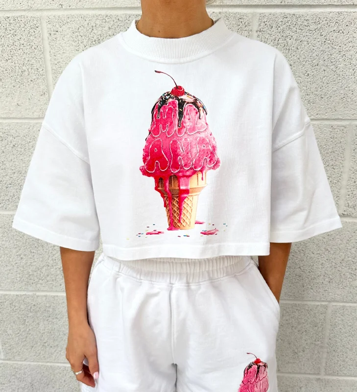 White Ice Cream Cropped T-shirt.