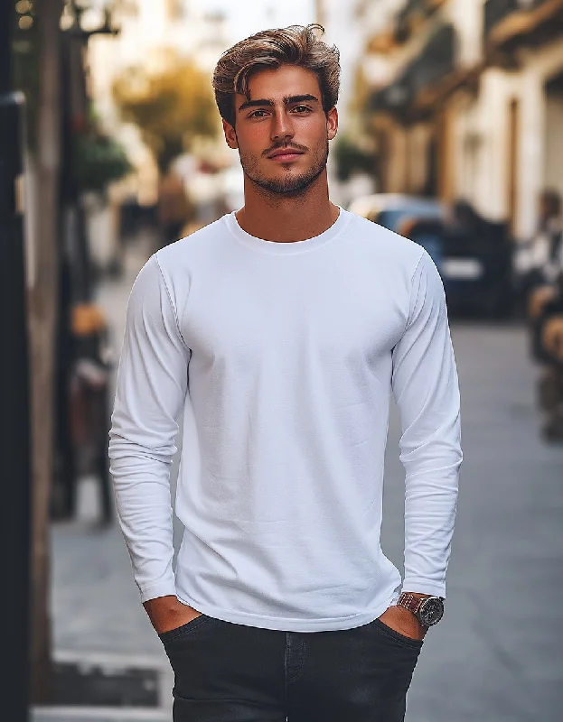 Low Price White Plain Full Sleeves Regular Fit T-shirt