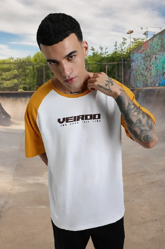 Crazy Savings White-Yellow Raglan Oversized Typography Printed Tshirt