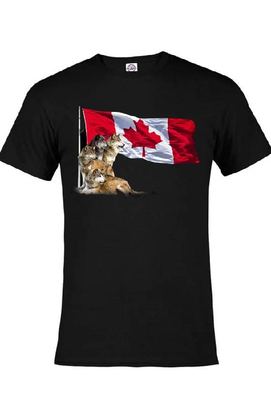 Special Offer Adult Wolf Flag T-Shirt (Canadian flag with wolves)
