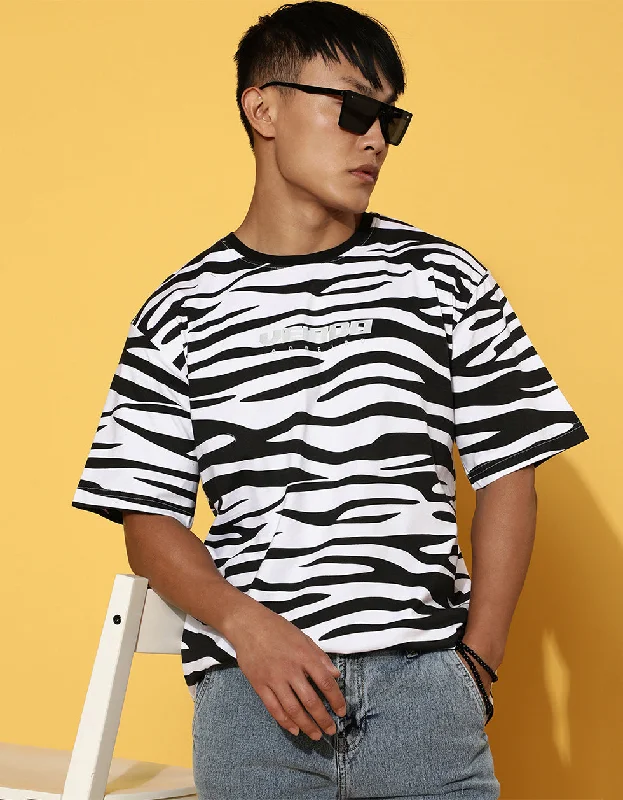 Super Bargain Zebra Print Men's Oversized All Over Animal Print Tshirt