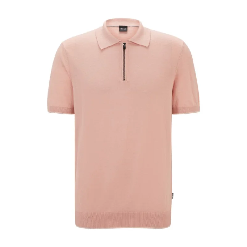 Zip-neck knit polo in a linen blend